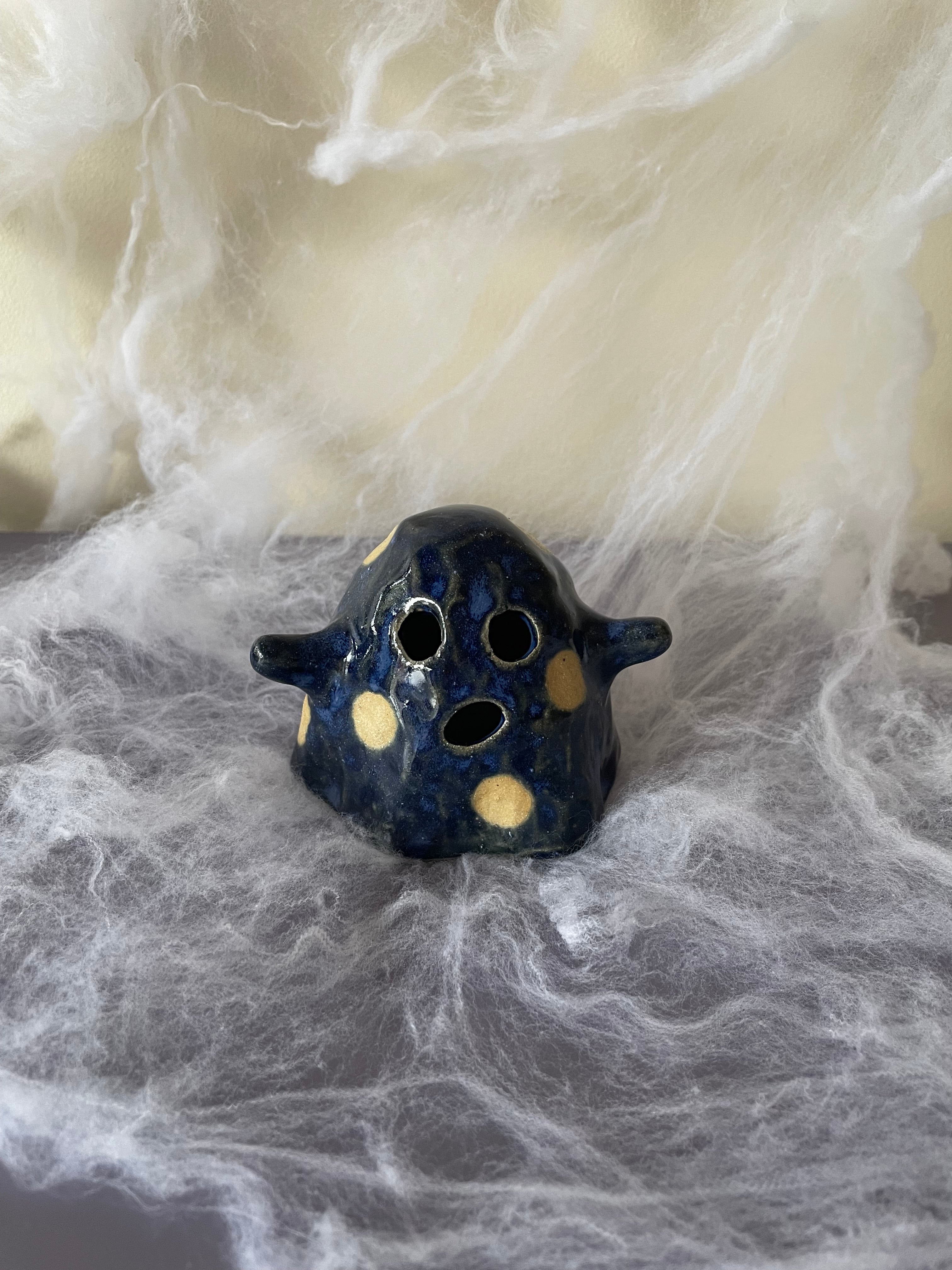 Blue Polka Dot Ghost Figurine